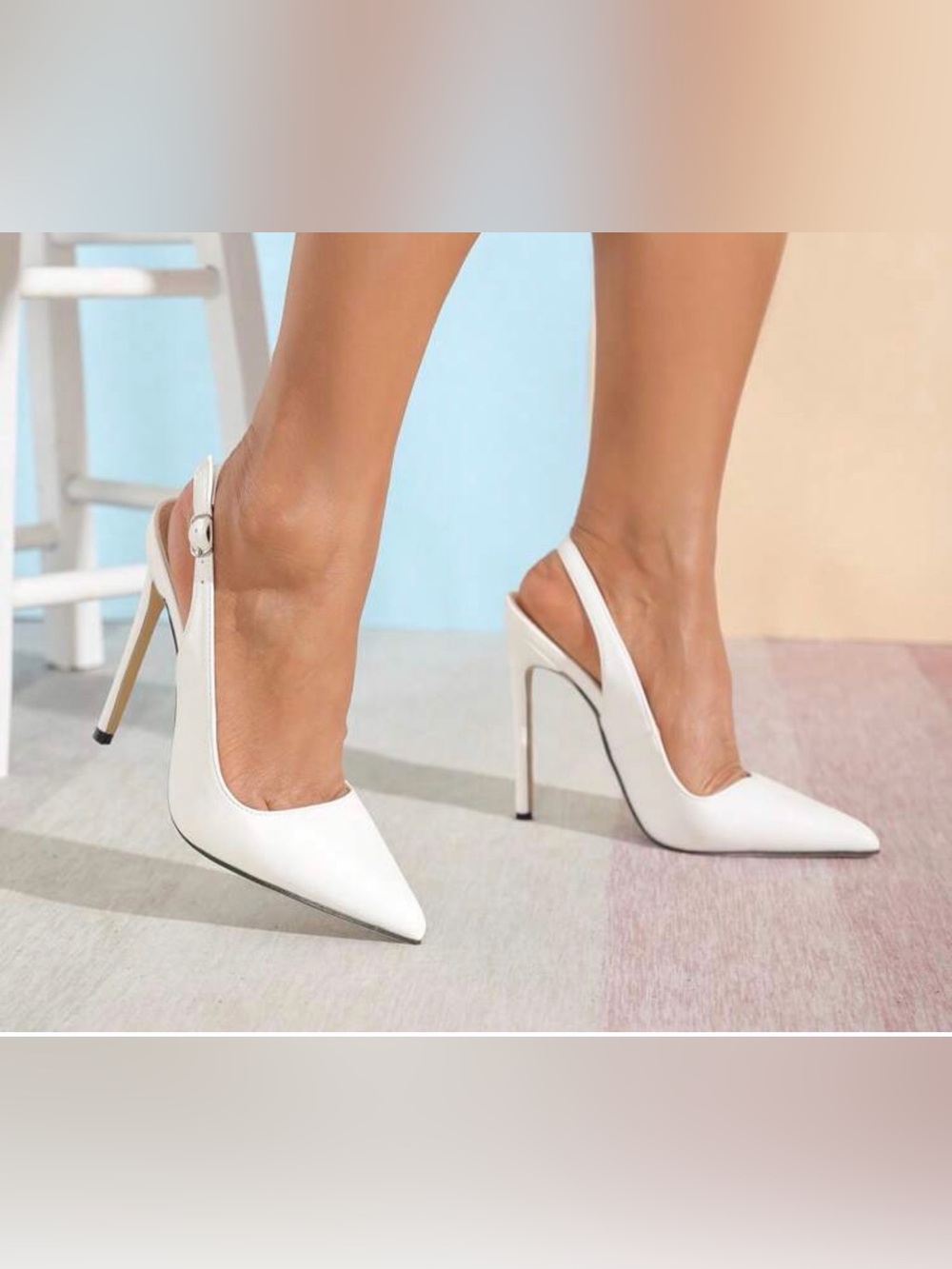Women's White Slingback Pointed-Toe Stiletto Heels
